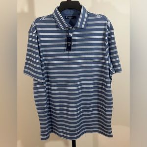 🔴 Nwt Cremieux mens large blue striped short sleeve polo shirt